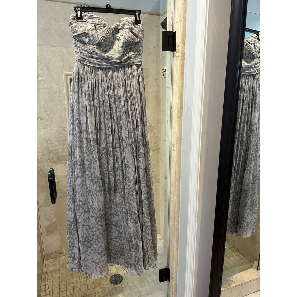 J Crew Womens 4 Gray Pink Floral Silk Strapless Maxi Dress Sweetheart Pleated